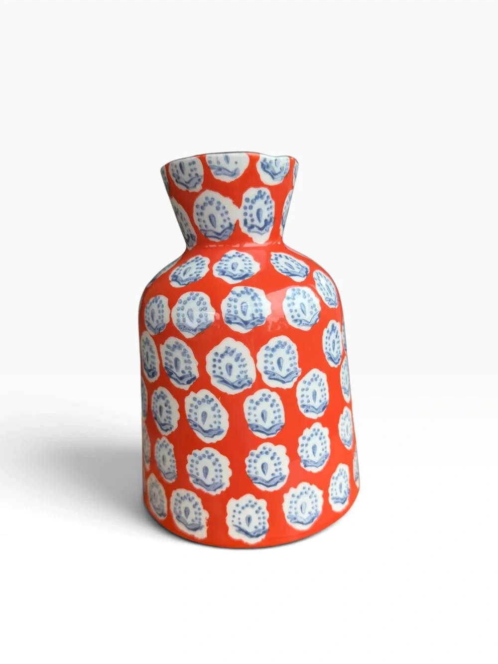 Anthropologie Elza Vase Hand Painted Gold Trim Orange Blue 7.5